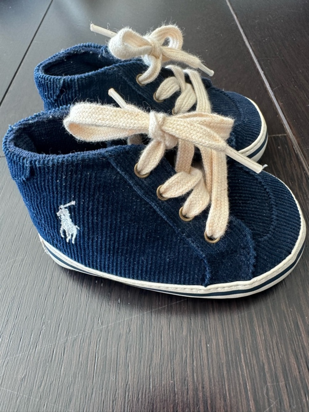 Polo by Ralph Lauren Navy Corduroy Baby Sneakers with Cream Laces